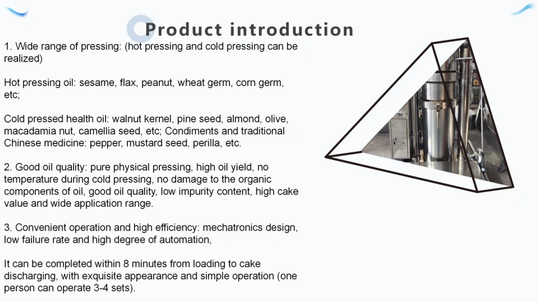 High Quality Hydraulic Press Mechanism for Oil Press Sunflower Sesame Seeds Oil Making Machine